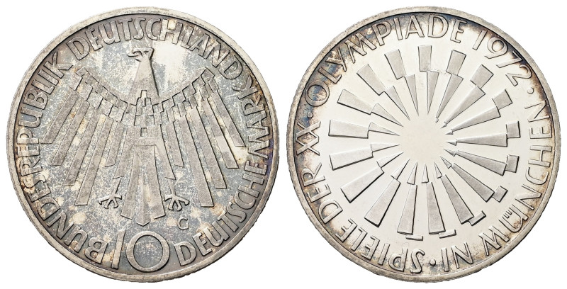 Germany. Olympic Games 1972 in Munich. AR, 10 Mark. 15.68 g. 32.61 mm.
Obv: BUND...