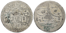 Islamic. Ottoman Empire. Ahmad III, 1703-1730 AD/ 1115-1143 AH. AR, Zolta (Zolota). 24.70 g. 38.03 mm. Qustantiniya (Constantinople). 
Obv: Tughra Ahm...