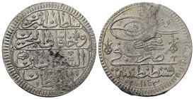 Islamic. Ottoman Empire. Ahmad III, 1703-1730 AD/ 1115-1143 AH. AR, Zolta (Zolota). 26.03 g. 38.38 mm. Qustantiniya (Constantinople). 
Obv: Tughra Ahm...