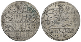 Islamic. Ottoman Empire. Ahmad III, 1703-1730 AD/ 1115-1143 AH. AR, Zolta (Zolota). 26.40 g. 38.34 mm. Qustantiniya (Constantinople). 
Obv: Tughra Ahm...
