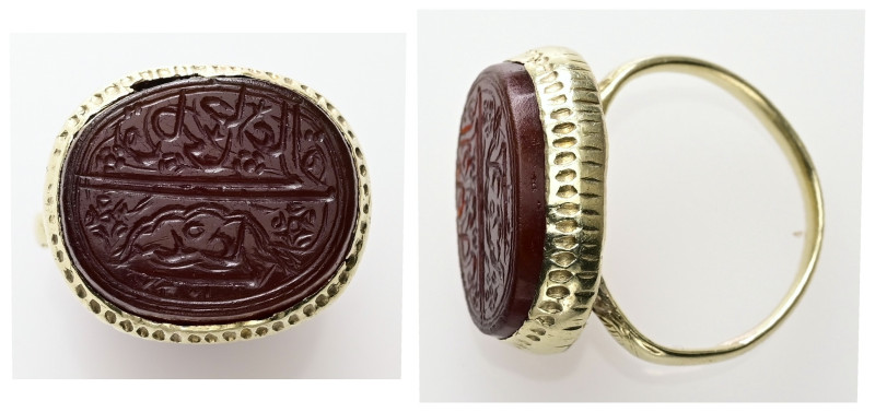 Gold ring made of Ottoman agate stone. Dated 1067 Hijri (1656/1657 Gregorian). “...
