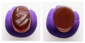 Greco-Roman cornelian intaglio (AD 2nd – 3rd centuries)
Cornelian intaglio: bearded head in profile to left.
Weight: 0.99 g.
Diameter: 12.64 mm.