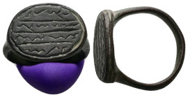 AE Early Byzantine signet-ring (AD 6th-8th centuries)
Bronze signet-ring; oval bezel engraved with linear design.
Weight: 8.59 g.
Diameter: 18.91 mm.