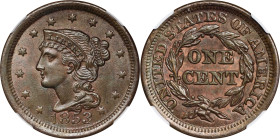 1853 Braided Hair Cent. N-25. Rarity-1. MS-64 BN (NGC).
PCGS# 1901. NGC ID: 226K.