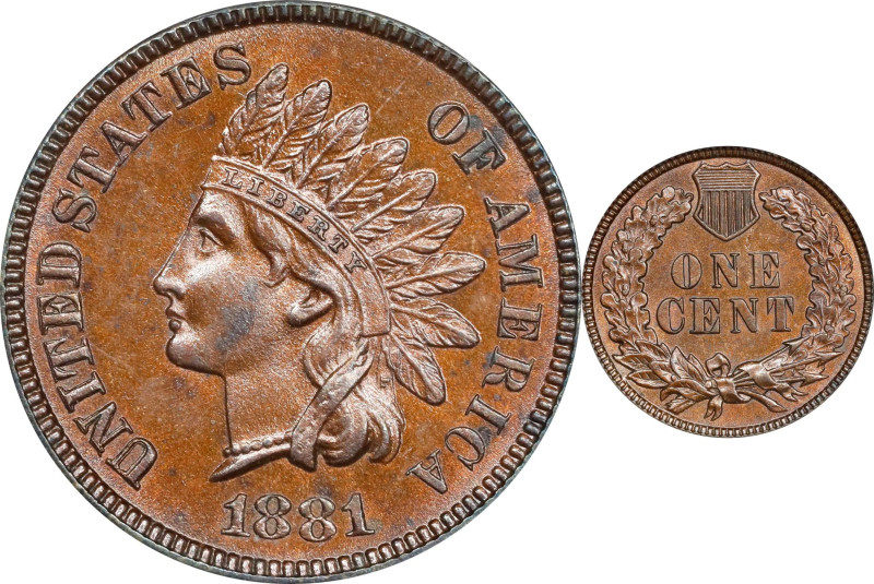 1881 Indian Cent. MS-62 RB (ANACS).
PCGS# 2140. NGC ID: 2288.