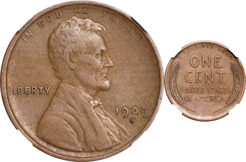 1909-S Lincoln Cent. VF-35 BN (NGC).
PCGS# 2432. NGC ID: 22B4.