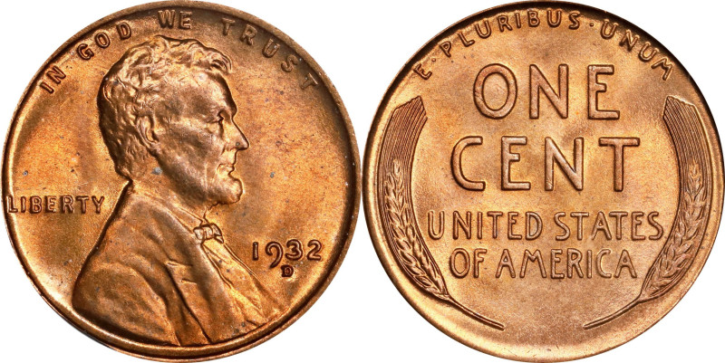 1932-D Lincoln Cent. MS-65 RD (PCGS).
PCGS# 2626. NGC ID: 22D6.