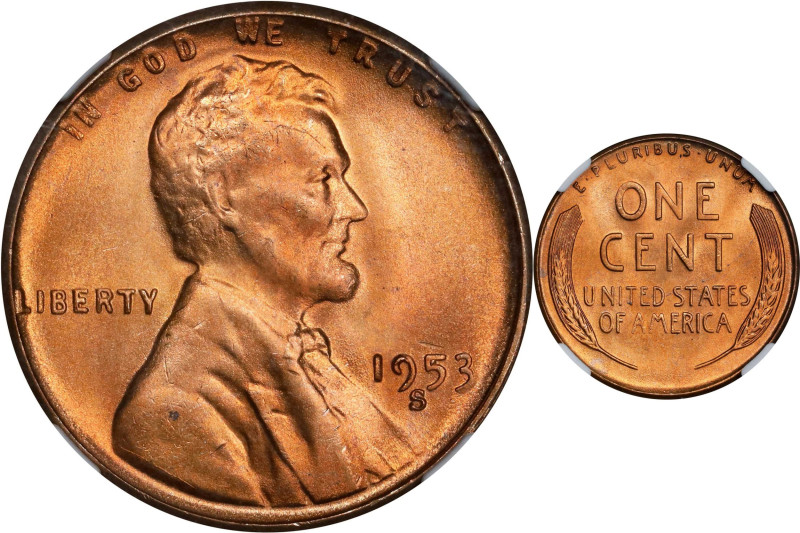 1953-S Lincoln Cent. MS-67 RD (NGC).
PCGS# 2812. NGC ID: 22FB.