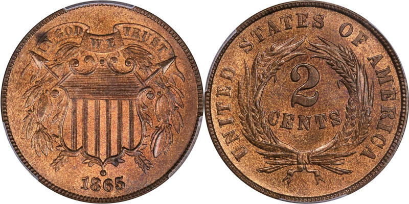 1865 Two-Cent Piece. Fancy 5. MS-65 RB (PCGS).
PCGS# 38257. NGC ID: 22NA.