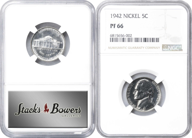 Lot of (2) 1940s Jefferson Nickels. Proof-66 (NGC).
Included are: 1941; and 194...