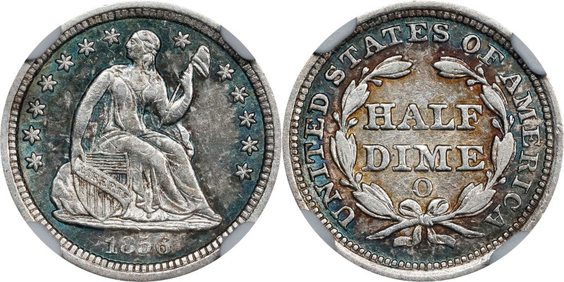 1856-O Liberty Seated Half Dime. AU-53 (NGC).
PCGS# 4364. NGC ID: 233R.