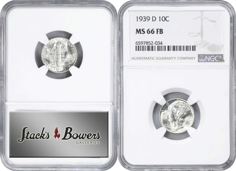 Lot of (5) 1939-D Mercury Dimes. MS-66 FB (NGC).
PCGS# 5019. NGC ID: 23JS.