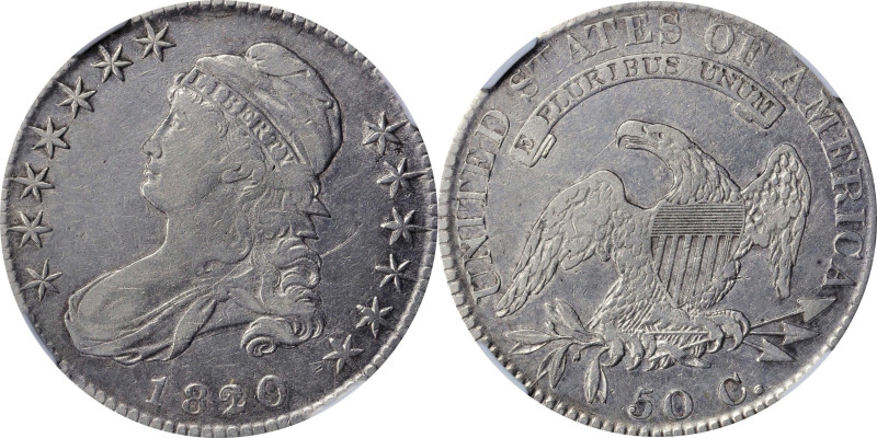 1820/19 Capped Bust Half Dollar. O-101. Rarity-1. Die State 101.3. Square Base 2...