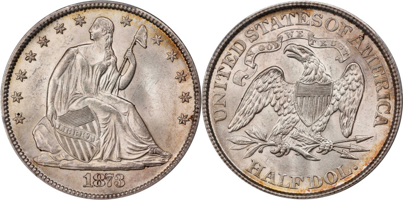 1873 Liberty Seated Half Dollar. No Arrows. WB-4. Rarity-3. Close 3, Tripled 3. ...