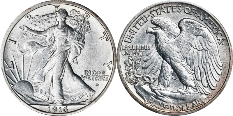 1916-D Walking Liberty Half Dollar. Unc Details--Cleaned (PCGS).
PCGS# 6567. NG...