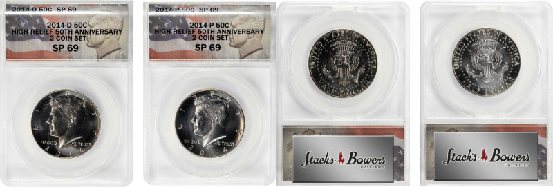 Two-Piece 2014-Dated Kennedy Half Dollar Set. Copper-Nickel Clad. High Relief. E...