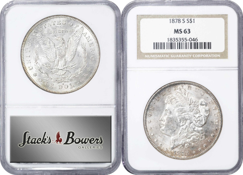 Lot of (2) 1878-S Morgan Silver Dollars. MS-63 (NGC).
PCGS# 7082. NGC ID: 253R.