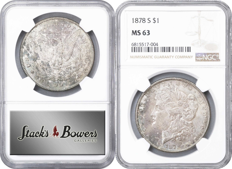 Lot of (2) 1878-S Morgan Silver Dollars. MS-63 (NGC).
PCGS# 7082. NGC ID: 253R.