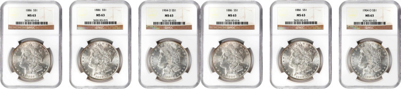 Lot of (3) Morgan Silver Dollars. MS-63 (NGC).
Included are: (2) 1886; and 1904...