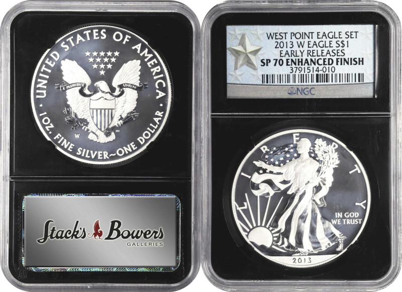 Lot of (2) 2013-W Silver Eagles. Enhanced Finish. Early Releases. Specimen-70 (N...