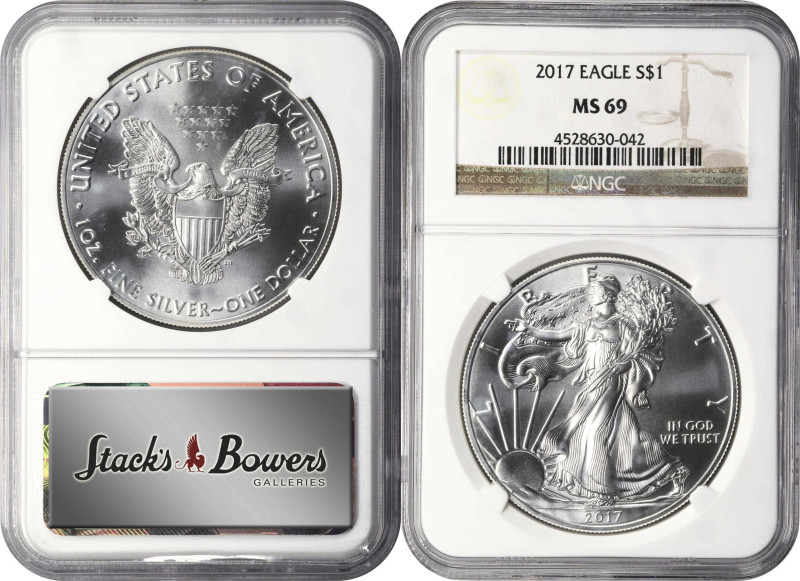 Lot of (6) 2010s Silver Eagles. (NGC).
Included are: 2010 MS-69; 2011-W 25th An...