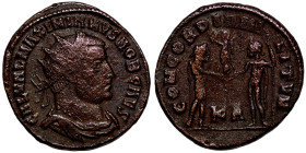 Maximianus. (285-295 AD). Æ Antoninian. Obv: IMP CMA MAXIMIANVS PF AVG. radiate cuirassed bust right. Rev: CONCORDIA MILITVM.

20mm 3,62g