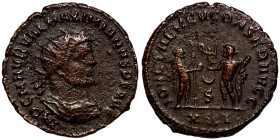 Maximianus. (285-295 AD). Æ Antoninian. Obv: IMP CMA MAXIMIANVS PF AVG. radiate cuirassed bust right. Rev: CONCORDIA MILITVM.

21mm 2,95g