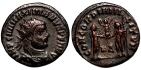 Maximianus. (285-295 AD). Æ Antoninian. Obv: IMP CMA MAXIMIANVS PF AVG. radiate cuirassed bust right. Rev: CONCORDIA MILITVM.

19mm 3,35g