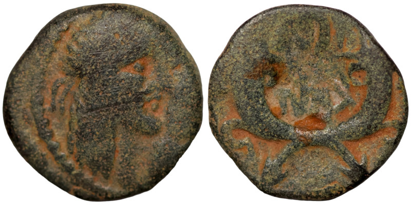 KINGS OF NABATEA. Aretas IV (9 BC-40 AD), with Shaqilath I. Ae. Petra.

16mm 2...