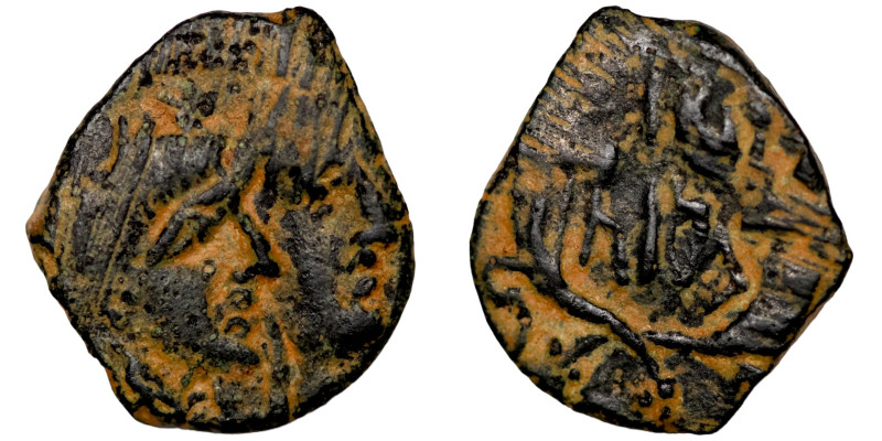 KINGS OF NABATEA. Aretas IV (9 BC-40 AD), with Shaqilath I. Ae. Petra.

15mm 2...