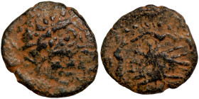 Byzantine bronze coin

13mm 1,54g

 Artifically sand patina