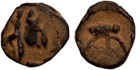 Byzantine bronze coin

10mm 0,78g

 Artifically sand patina