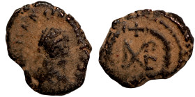 Byzantine bronze coin

9mm 0,91g

 Artifically sand patina