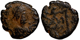 Byzantine bronze coin

9mm 0,59g

 Artifically sand patina