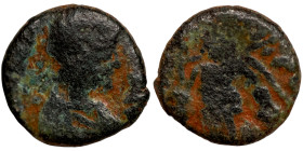 Byzantine bronze coin

11mm 1,09g

 Artifically sand patina