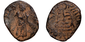 Byzantine bronze coin

14mm 2,31g

 Artifically sand patina