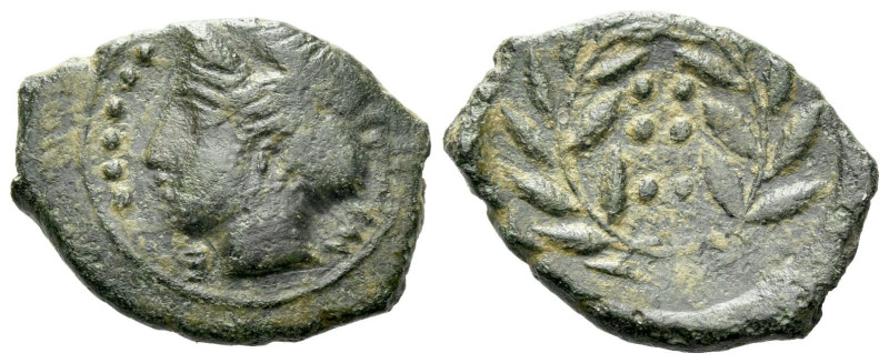 Sicily, Himera Hemilitron circa 415-409, Æ 17.00 mm., 3.61 g.
Head of nymph l.,...