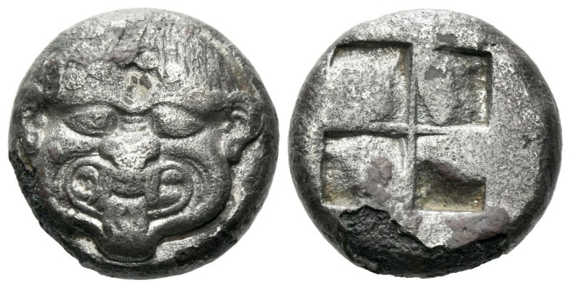 Macedonia, Neapolis Stater fouree circa 500, AR 17.30 mm., 8.28 g.
Head of a go...