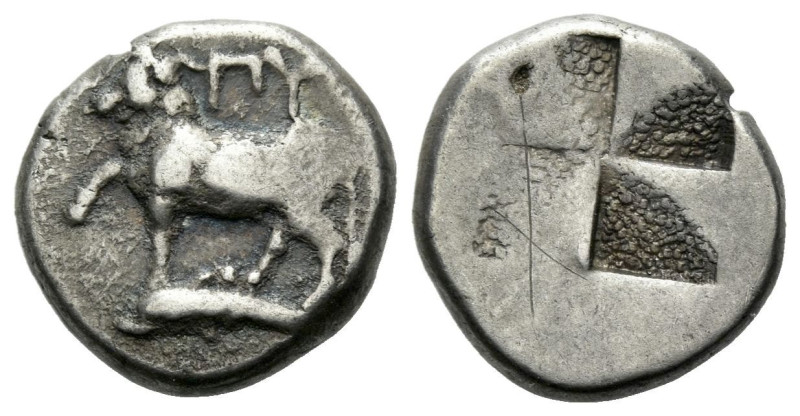 Thrace, Byzantium Hemidrachm circa 411-386, AR 11.00 mm., 2.52 g.
Bull standing...