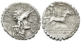 C. Poblicius Malleolus, L. Licinius and Cn. Domitius Denarius serratus circa 118 - Ex Naumann sale 113, lot 571.