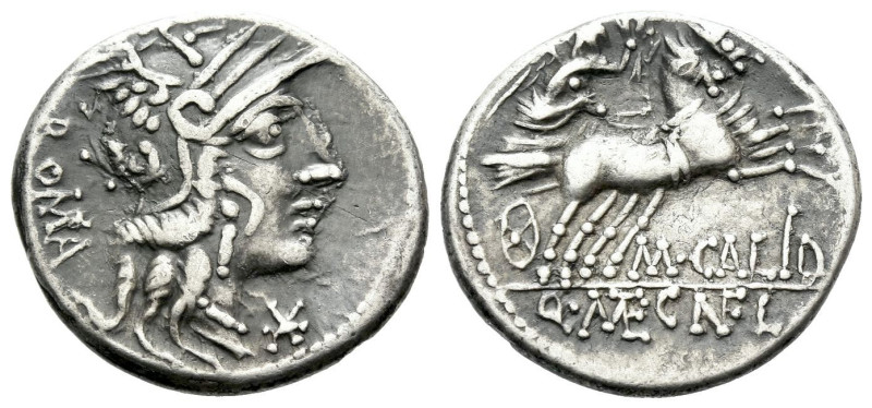 M. Calidius, Q. Metellus and Cn. Fulvius Denarius 117 or 116, AR 19.40 mm., 3.87...