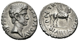 Octavian as Augustus, 27 BC – 14 AD Denarius, P. Petronius Turpilianus, moneyer Rome 19-18