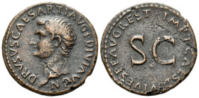 In the name of Drusus, son of Tiberius As, restitution issue under Titus Rome 80-81