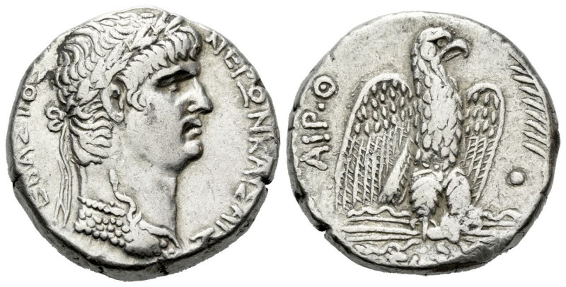 Nero, 54-68 Tetradrachm Antiochia 62-63, AR 23.00 mm., 15.21 g.
Laureate head r...