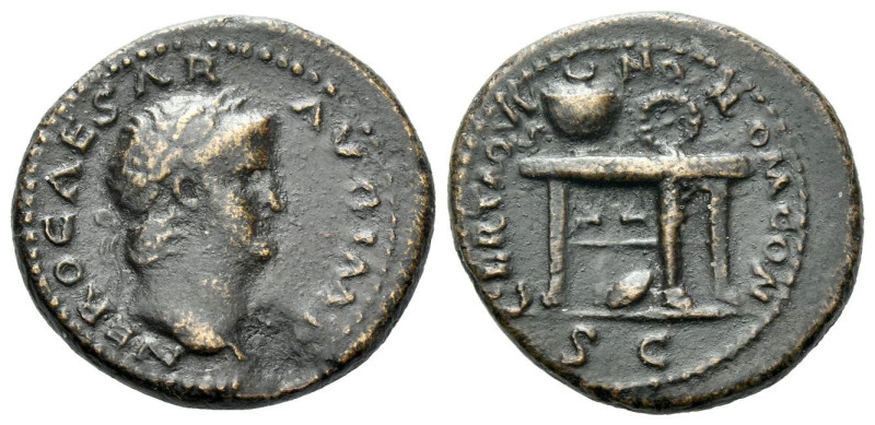 Nero, 54-68 Semis Rome 64, Æ 18.00 mm., 4.27 g.
Laureate head r. Rev. Table see...