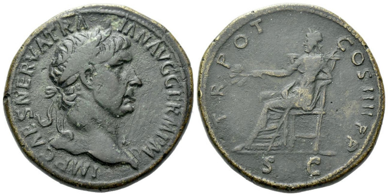 Trajan, 98-117 Sestertius Rome 101-102, Æ 34.00 mm., 27.16 g.
Laureate bust r.,...