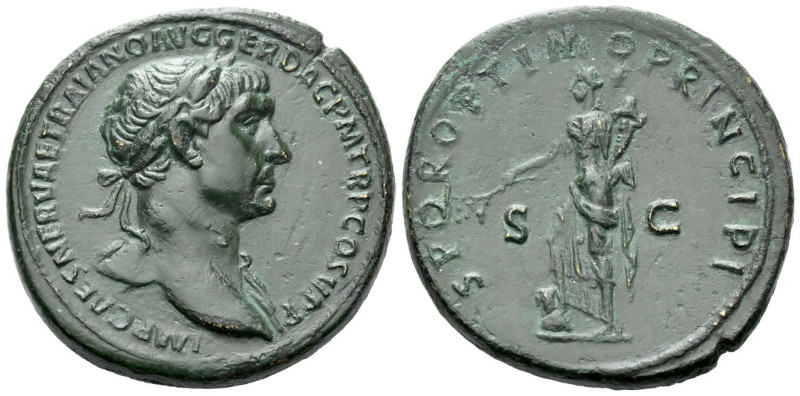 Trajan, 98-117 Sestertius Rome circa 104/5-107, Æ 34.20 mm., 28.16 g.
IMP CAES ...