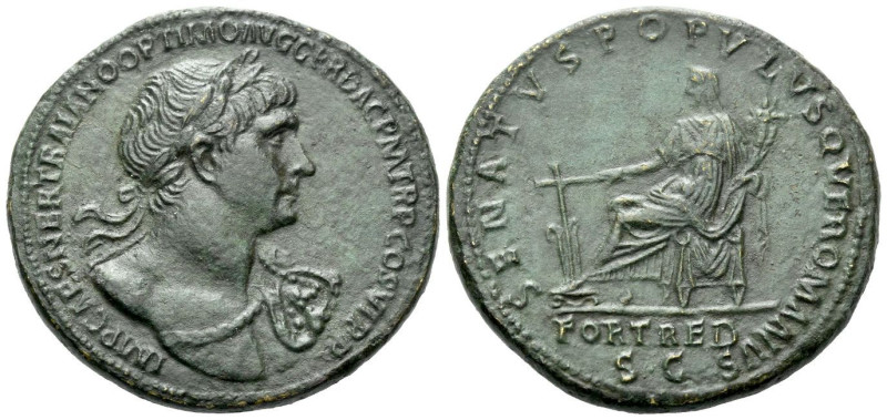 Trajan, 98-117 Sestertius Rome circa 115-116, Æ 34.00 mm., 23.90 g.
Laureate bu...