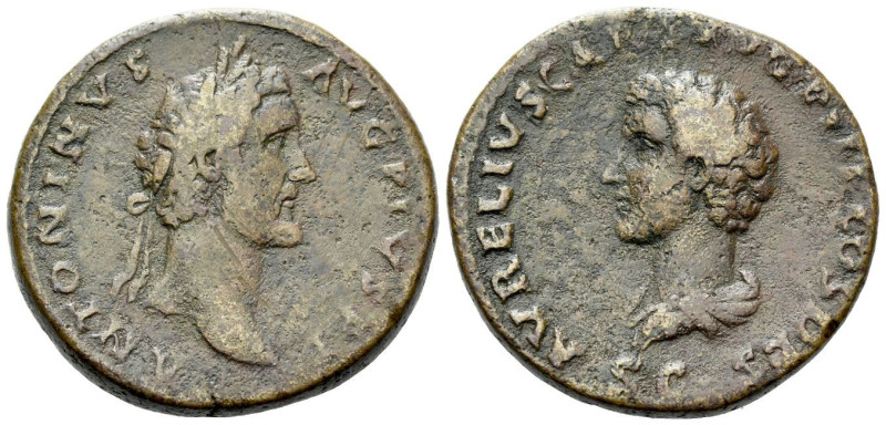 Antoninus Pius, 138-161 Sestertius Rome 141-143, Æ 33.00 mm., 24.63 g.
Laureate...