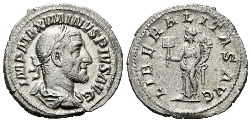 Maximinus I, 235-238 Denarius Rome circa 235, AR 20.00 mm., 2.89 g.
IMP MAXIMIN...